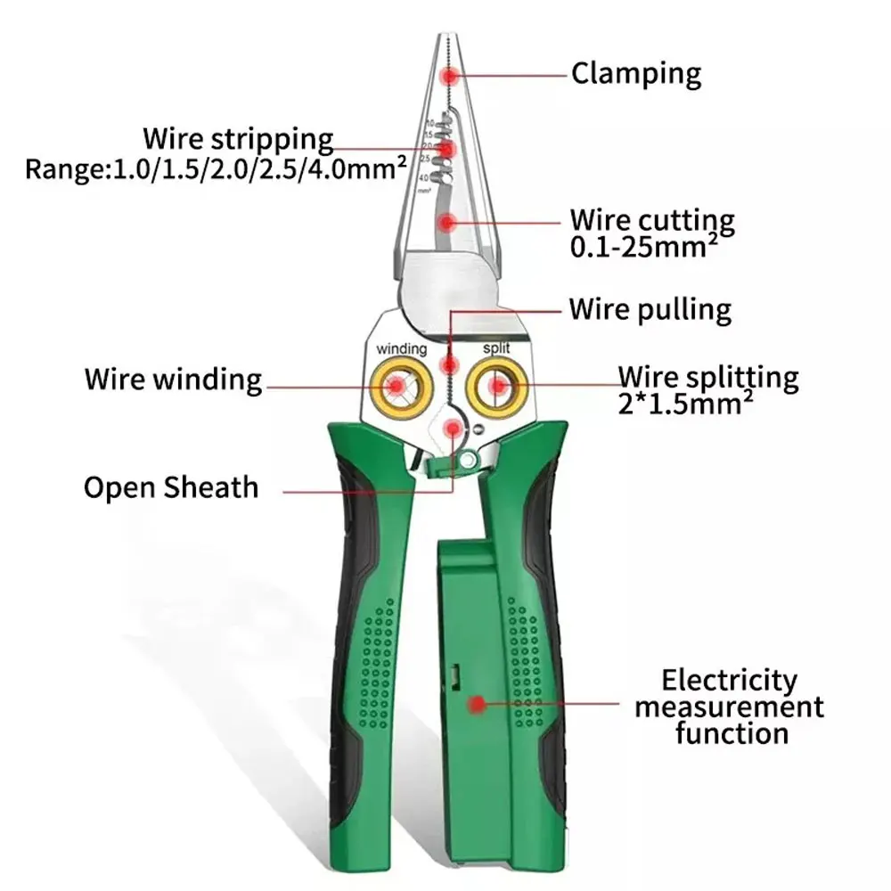 Tijeras Pelacables multifuncionales 8 en 1, alicates Pelacables eléctricos, Cable de corte con alicates de medición eléctrica