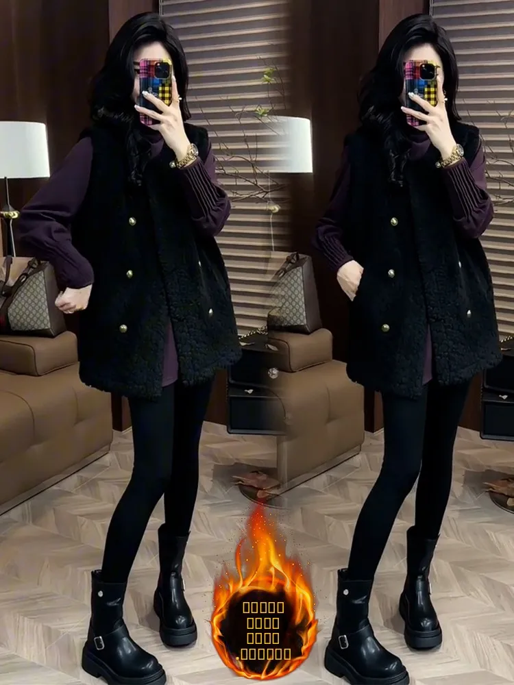 

Lamb Fce Thiened Women's Vest 2026 Autumn Winter New Faion Sli Medium Length oulder Pad Vest ort Outerwear