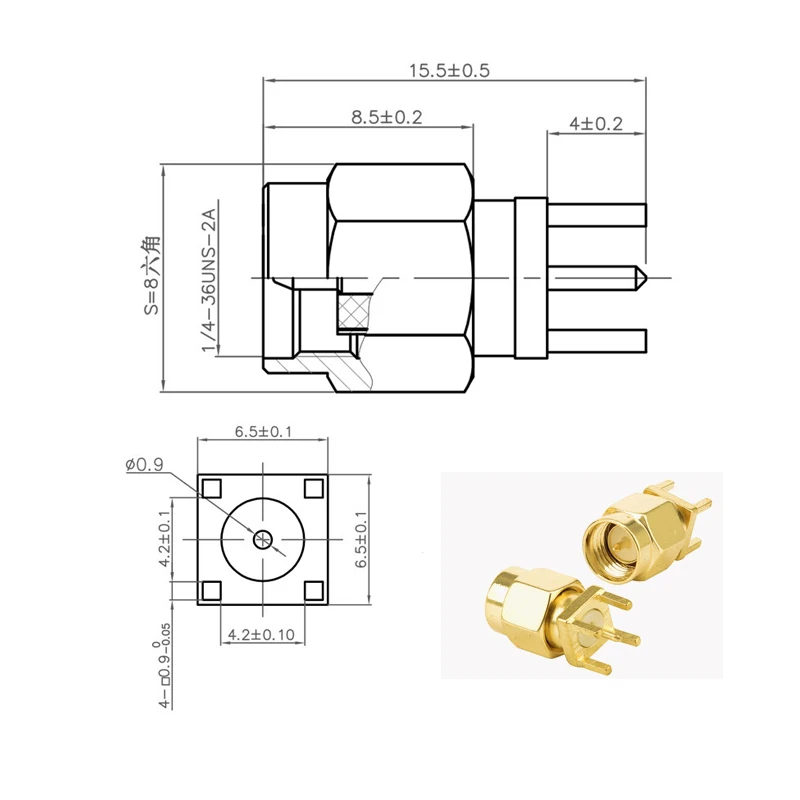5 Stück Großhandel SMA-JE SMA-Steckeradapter Messing Gold 4-Pin Lötanschluss PCB Gerade 4mm Antennenhalterung – Detail 2