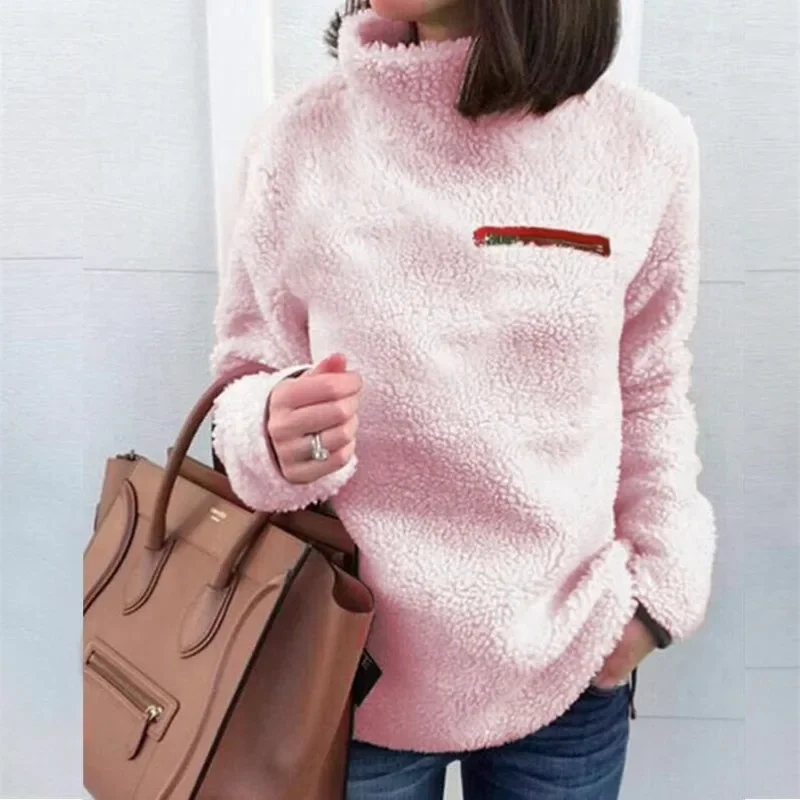 

2023 New Winter Fashion Solid Color Zipper High Neck Panel Long Sleeve Temperament Commuter Loose Women's Casual Sweater