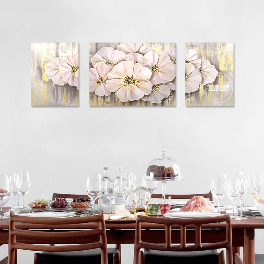 

Beautiful Flowers Picture 3PCS Abstract Floral Art Wall Mural Unframed Canvas Oil Painting Modern Plant Textured Hand Drawing