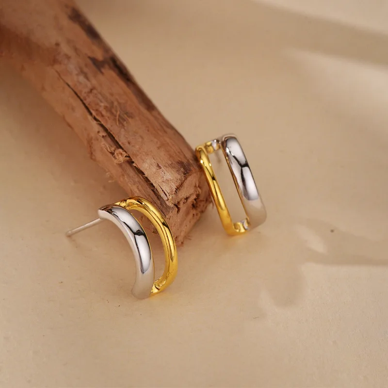 

S925 sterling silver women's earrings gold-plated hook shaped two-color popular fashion jewelry party accessories