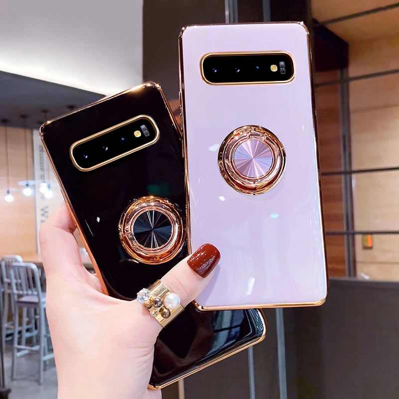 Luxury Plating Soft Case For Samsung Galaxy S23 S10 S22 S21 S20 FE Ultra Plus Note 20 10 A72 A52 A52S S10Plus Ring Holder Covers