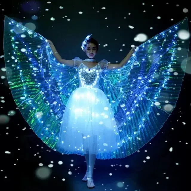 

Glowing Wings Cape Ballet Tutu Skirt Stage Performance Swan Lake Dance Costume LED Light Up Sheer Chiffon Dress Recital Outfit