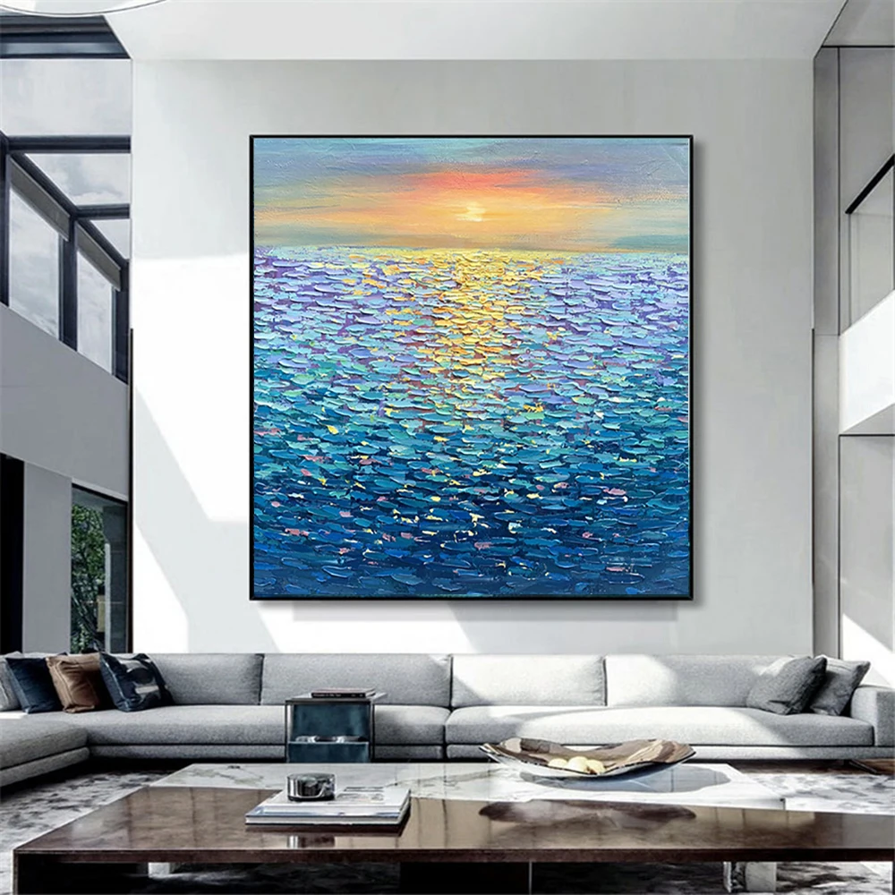 

Large Handmade Abstract 3D Waves Oil Painting, Canvas Wall Art for Living Room Decoration, Sea Decor, Wall Paintings, Unframed