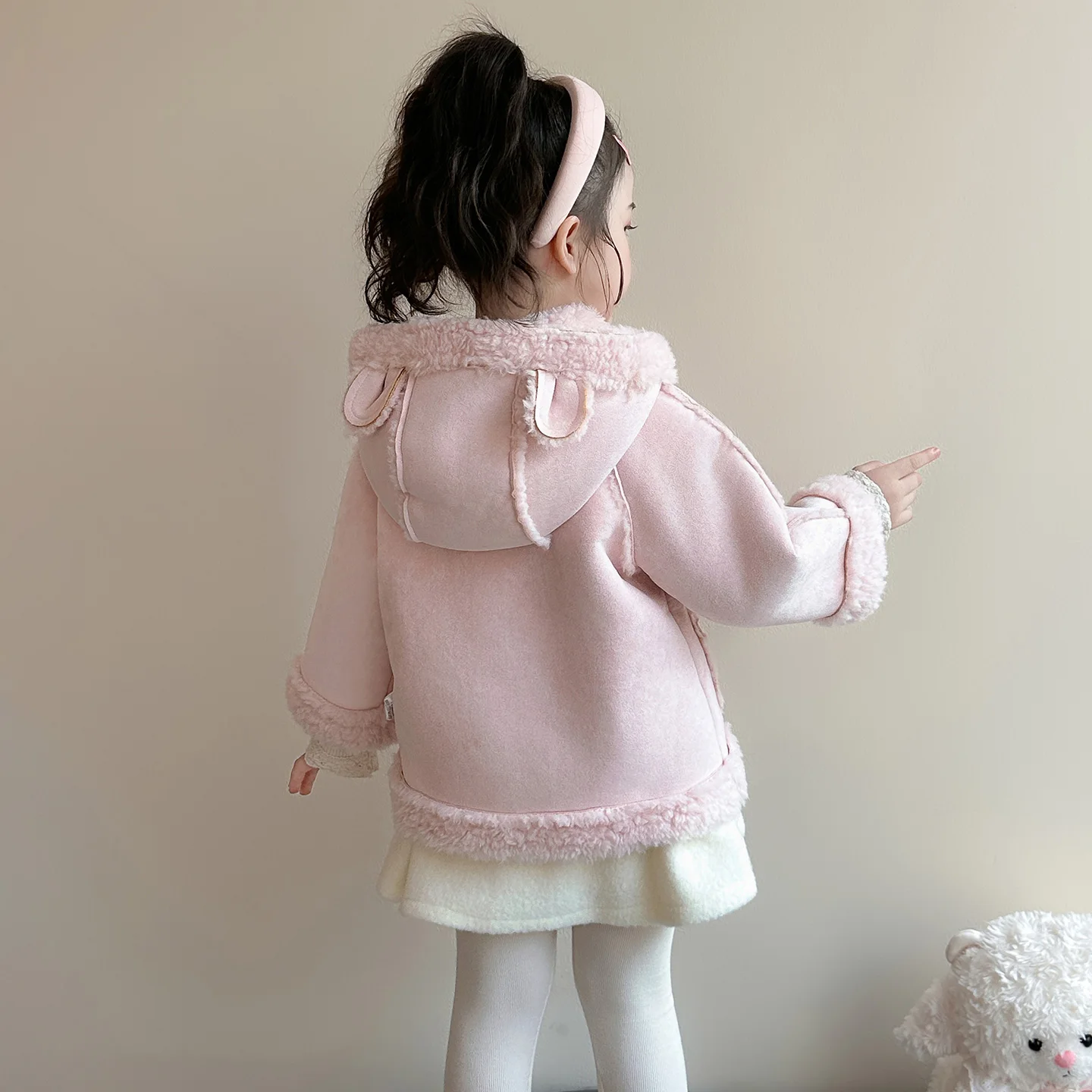 Winter Warm Fashion New 2-10 Years Children Clothing Kids Thicken Outerwear Ear Hooded Parka Coat Plus Velvet For Baby Girls
