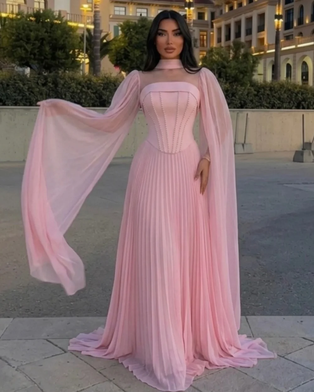 Customized Classic Women Chiffon Beading Ruched A-Line Evening Dresses Elegant Strapless Sleeveless Floor Lenght Prom Dresses