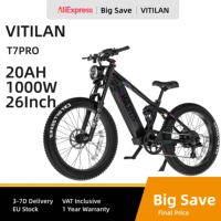 Vitilan T7 PRO Electric Bike 26*4'' Fat Tires 1000W Brushless Motor 52V 30Ah 90KM/H Max Speed Disc Brakes LCD Display