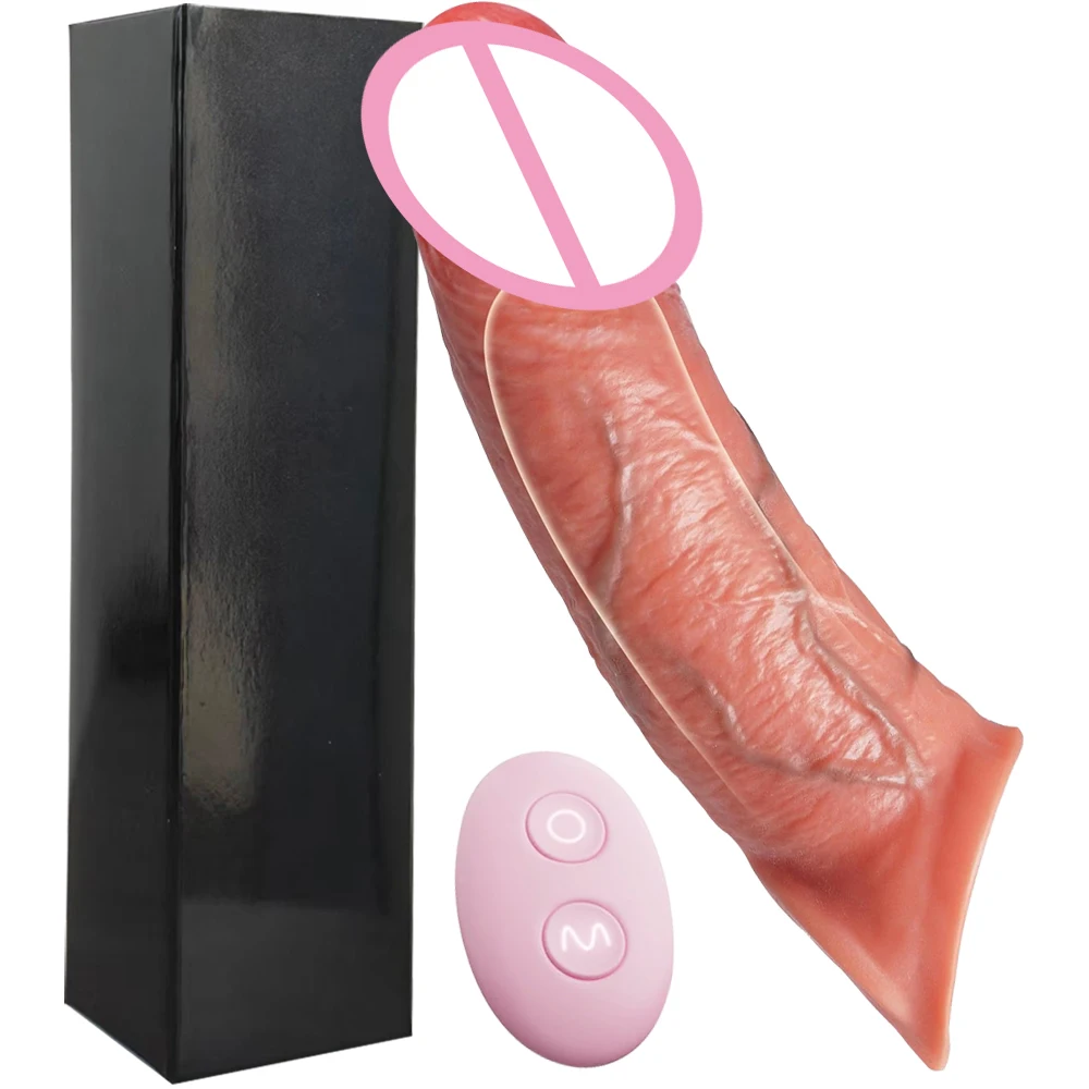 Penis Enlargement Sleeve Vibrator for Men Hollow Dildo Silicone Ejaculation Delay Realistic Penis Extender Adult Couples Sex Toy