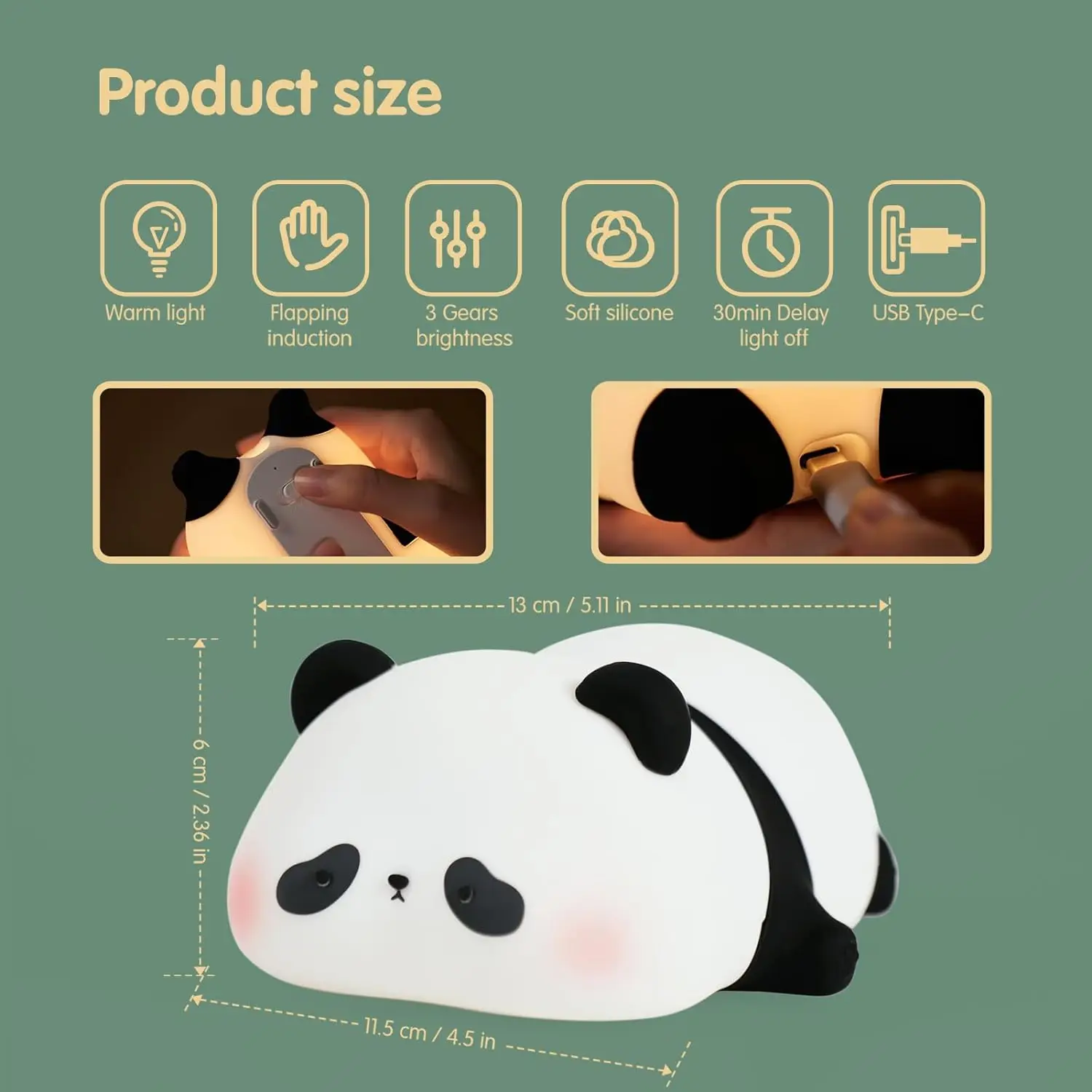 Cute Panda Night Light LED Novelty Animal Night Lamp Food Grade Silicone 3 Level Dimmable Nursery Nightlight for Room Decor Gift