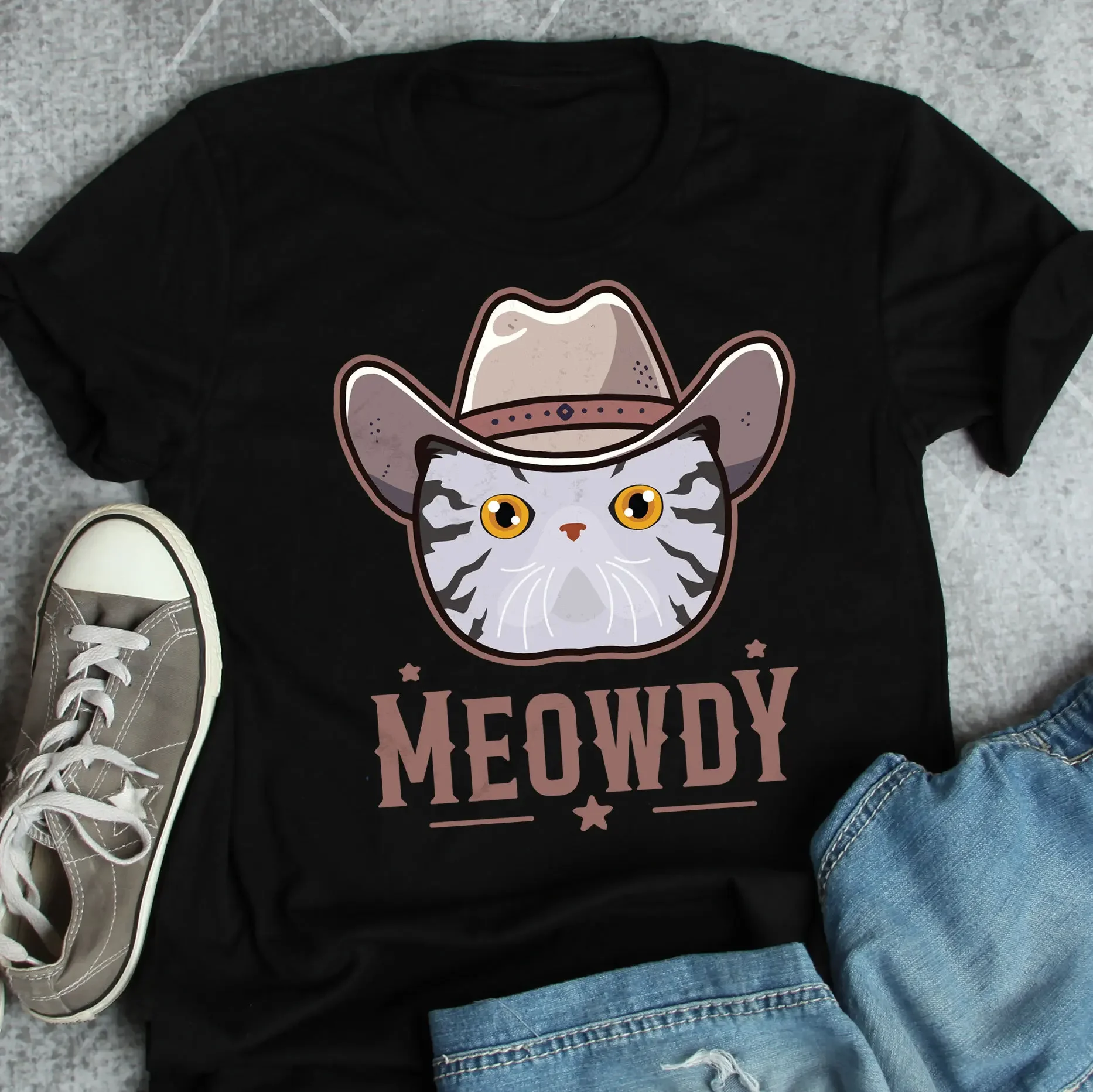 Foldex Cat Meowdy T Shirt Funny Cowboy Lover Cute Howdy Pet Mom Dad Western Texas Yeehaw Meme