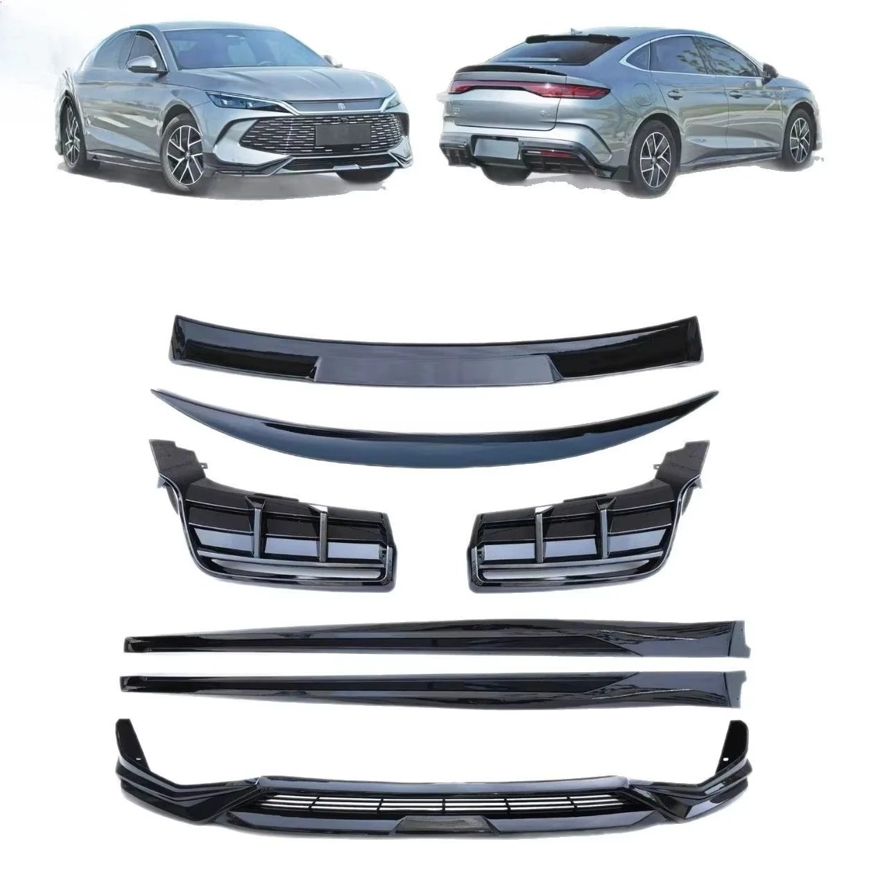 

Piano Black Full Set Body Kit Lip Gloss PP Front Rear Bumper for Qin L DMI 2024 Rear Top Spoilier Side Skirts Accessories