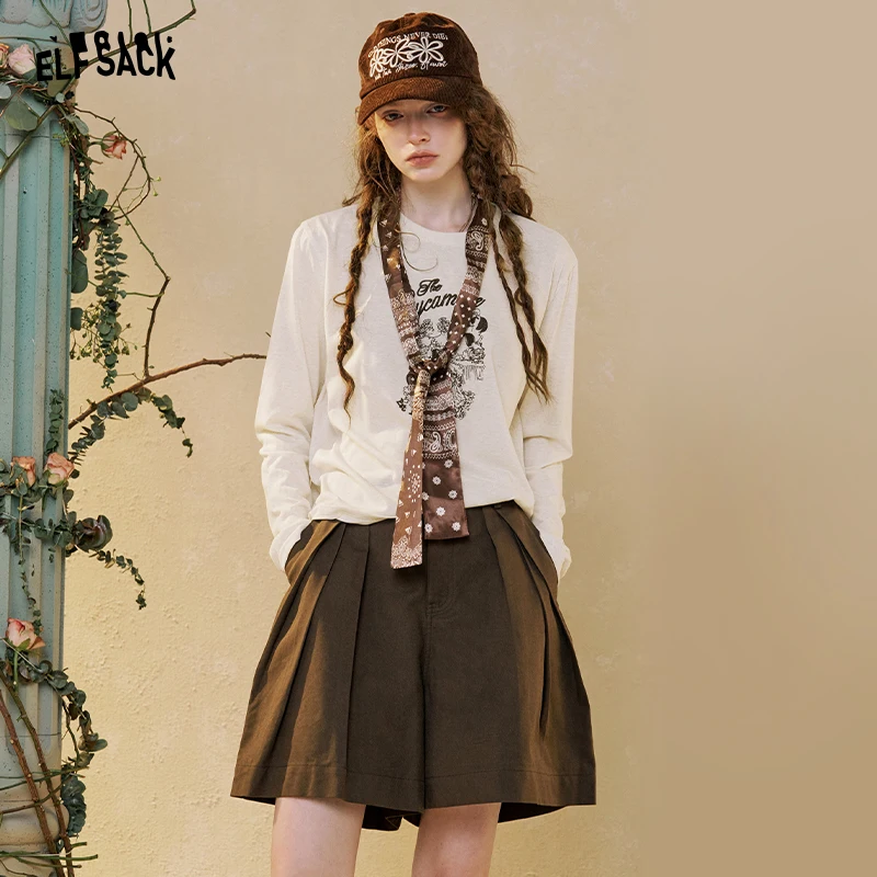 

ELFSACK Women's Skirt Set with Graphic Print, Long Sleeve Top & Pleated Mini Skirt, Casual Two Piece Outfit