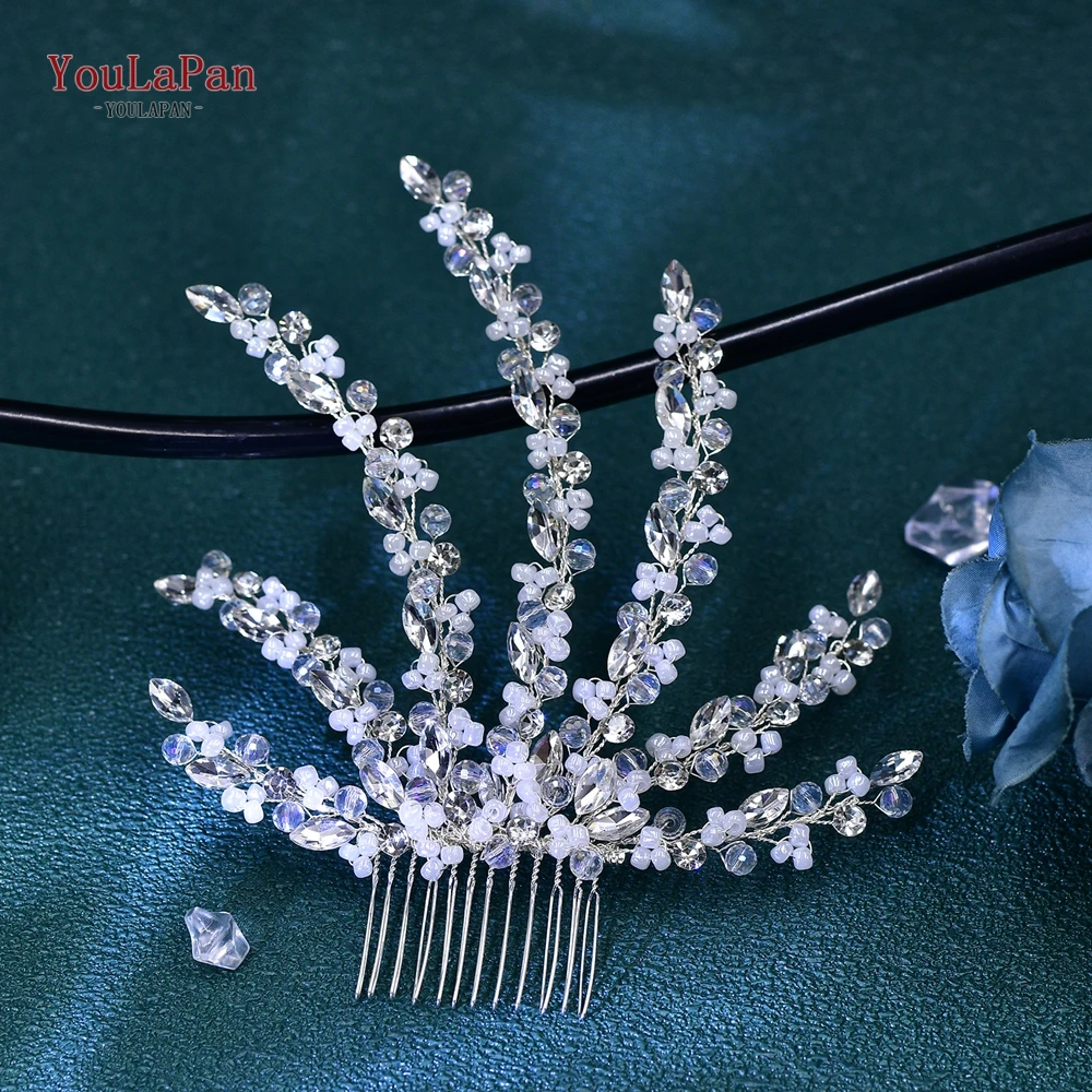 YouLaPan Handmade Beaded Bride Hair Comb Wedding Sparkly Crystal Headband Ornaments Bride Banquet Guest Gift Headdress HP651