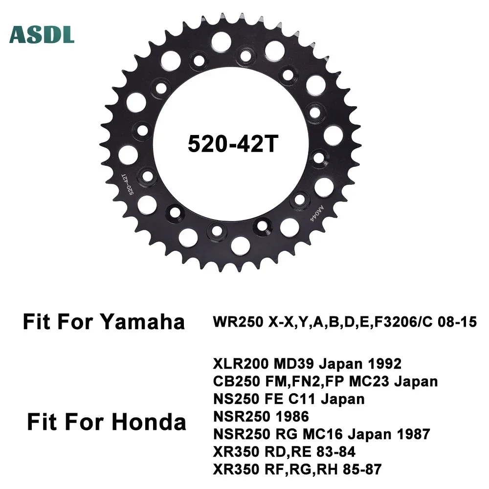 Motorcycle Rear Sprocket 42T For Honda XLR200 MD39 1992 CB250 MC23 NS250 NSR250 XR350 XR 350 83-87 For Yamaha WR250 2008-2015