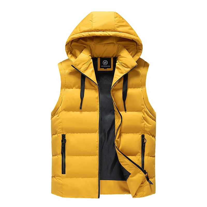 Hooded Down Vest Windproof Neck Warmth Practical Wear Simple Design Solid Color Fashion Allpurpose Style Fabric Comfortable Coat