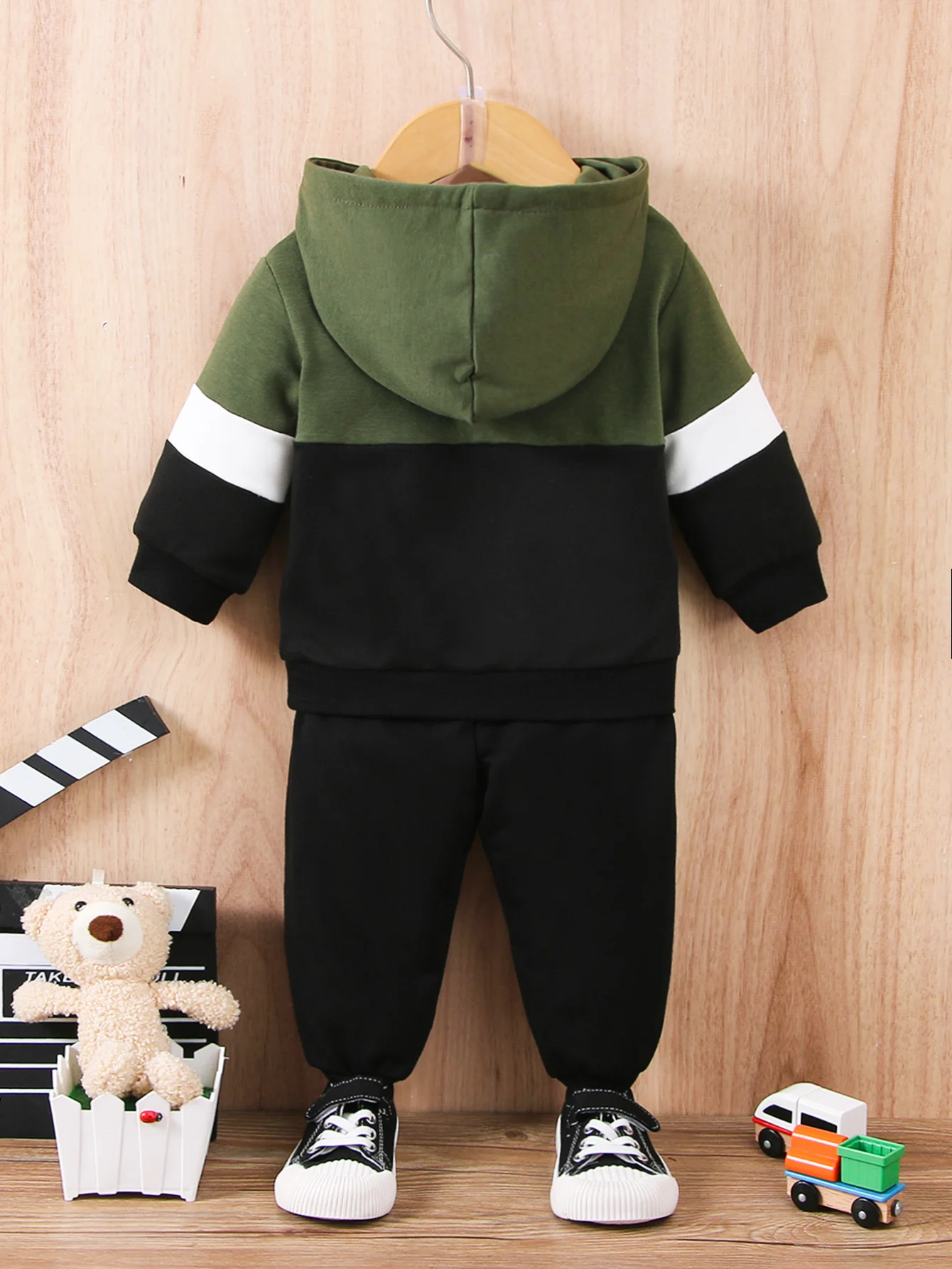 Winter Autumn Toddler Boys Stylish Color Block Half Zip Hoodie 2Pcs Sports Outfit Set