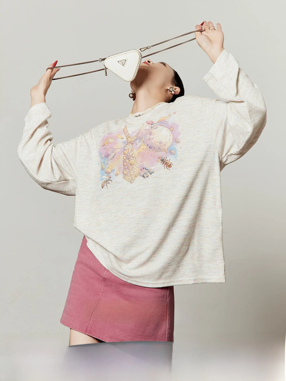 

Розовая футболка с длинным рукавом и принтом, женская универсальная повседневная кофта с принтом звезд, свободного кроя, из трикотажного хлопка