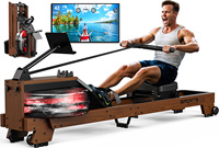 Mettlematic Rowing Machine for Home Made of Oak, Bluetooth Rowing Machine Water with Large Tablet Holder, Rowing Machines 175kg Load