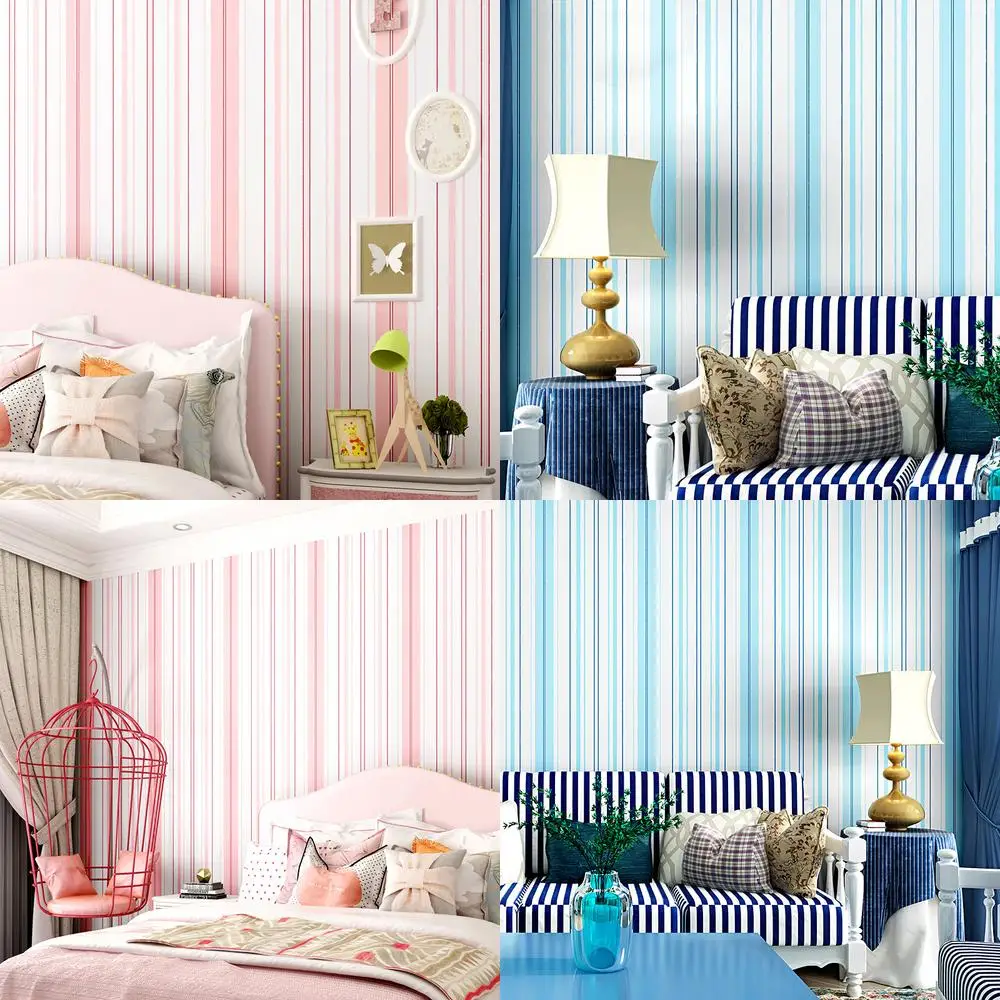 Modern Kids Cartoon Blue Pink Striped Eco Friendly Non Woven Wallpaper for Living Room Bedroom Boys Girls Room Wall Decor