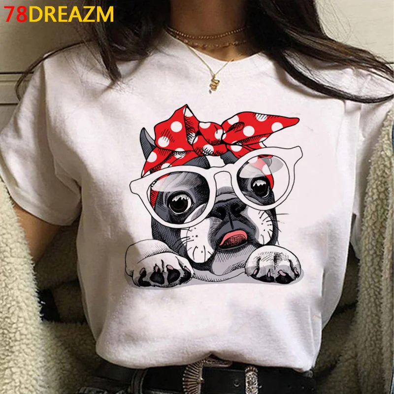 

French Bulldog t-shirt women casual couple harajuku vintage ulzzang tshirt crop top harajuku