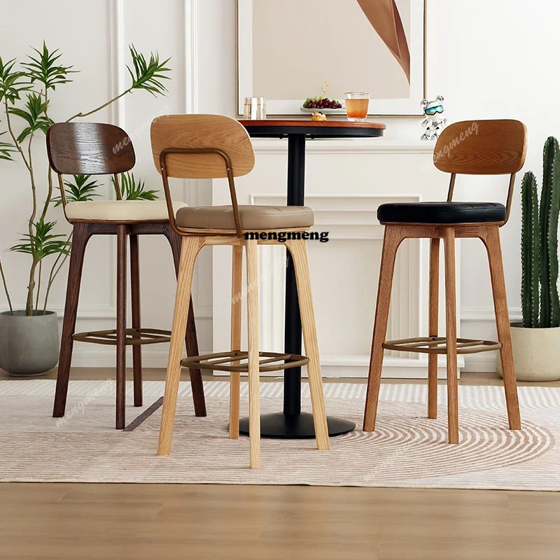 K182Wooden Legs Orange Bar Stools Minimalist Unique Modern Kitchen Bar Stools Nordic Brown Sturdy Banqueta De Cozinha Alta Furni