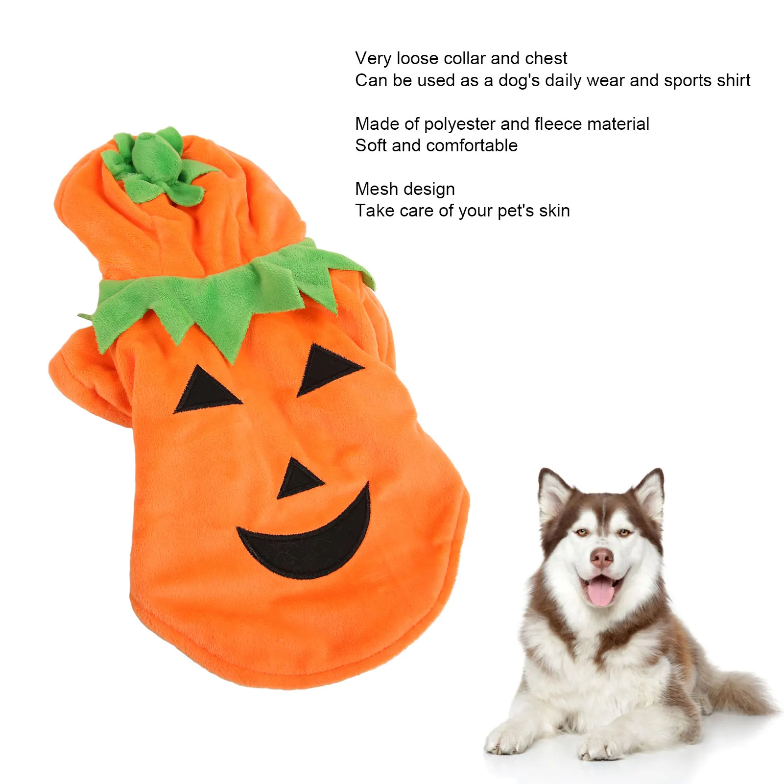 ZK40 Ropa para Perros de Calabaza de Halloween Lindo disfraz de Perro cálido para Perros medianos y grandes Otoño Invierno Naranja L