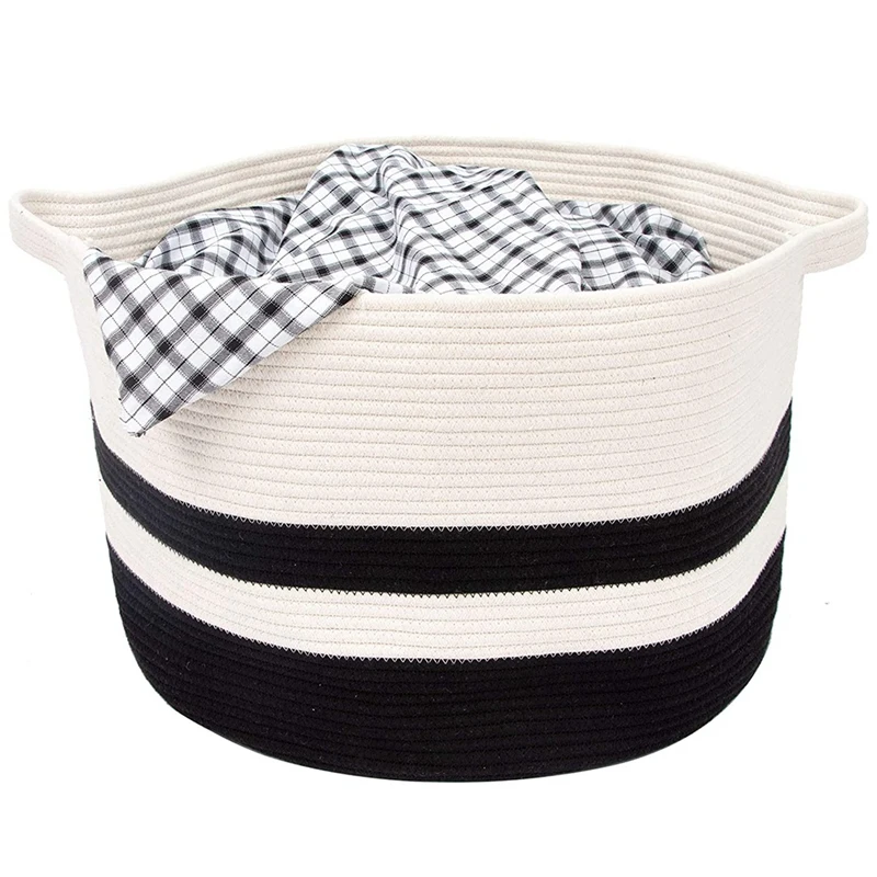 Decorative Woven Cotton Rope Basket Laundry Basket Baby And Dog Toy Storage Basket Children Laundry Basket Towel Basket