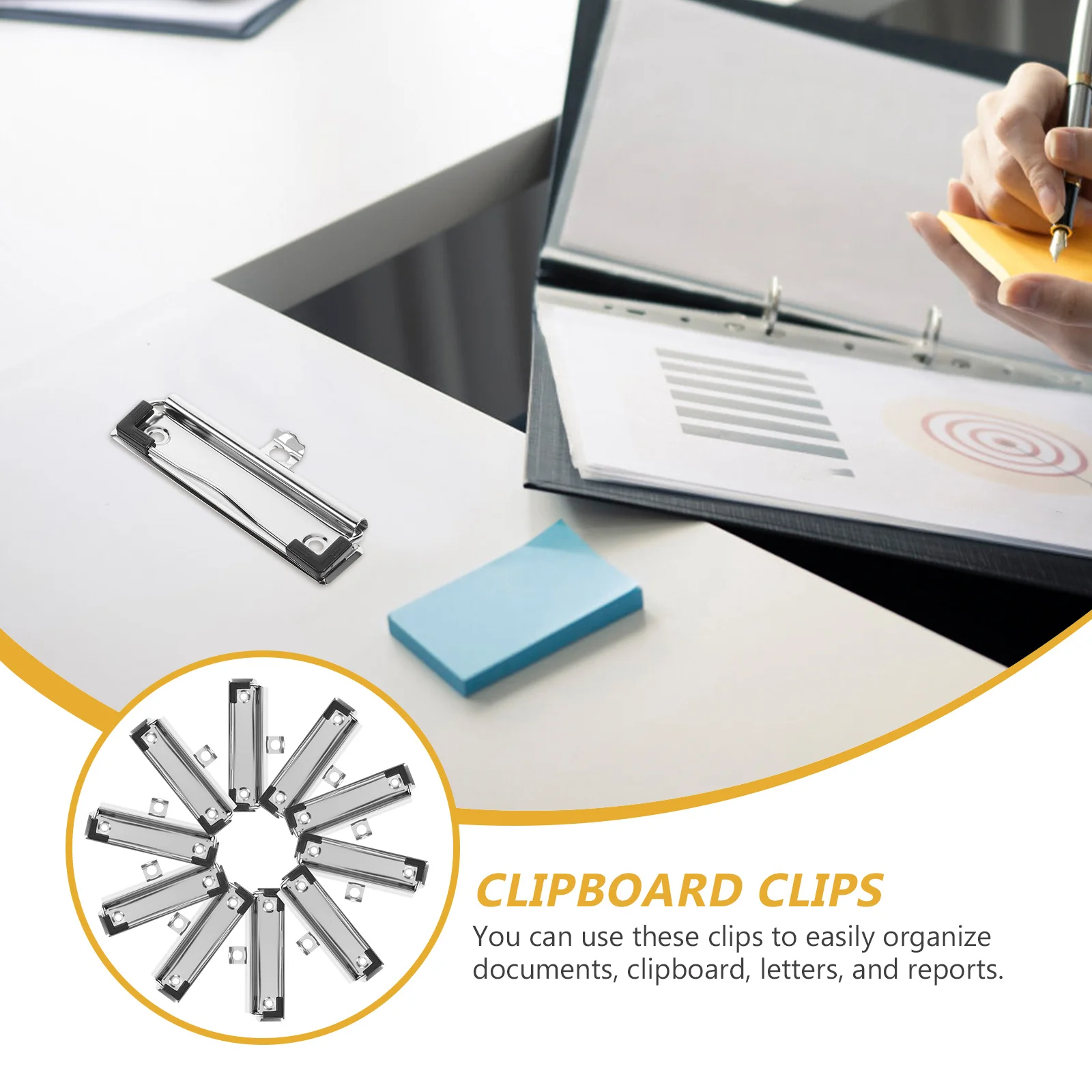 

10Pcs Metal Clipboard Clips Mountable Strong Binder Clamps for Office School Craft Document Paper File Board Supplies