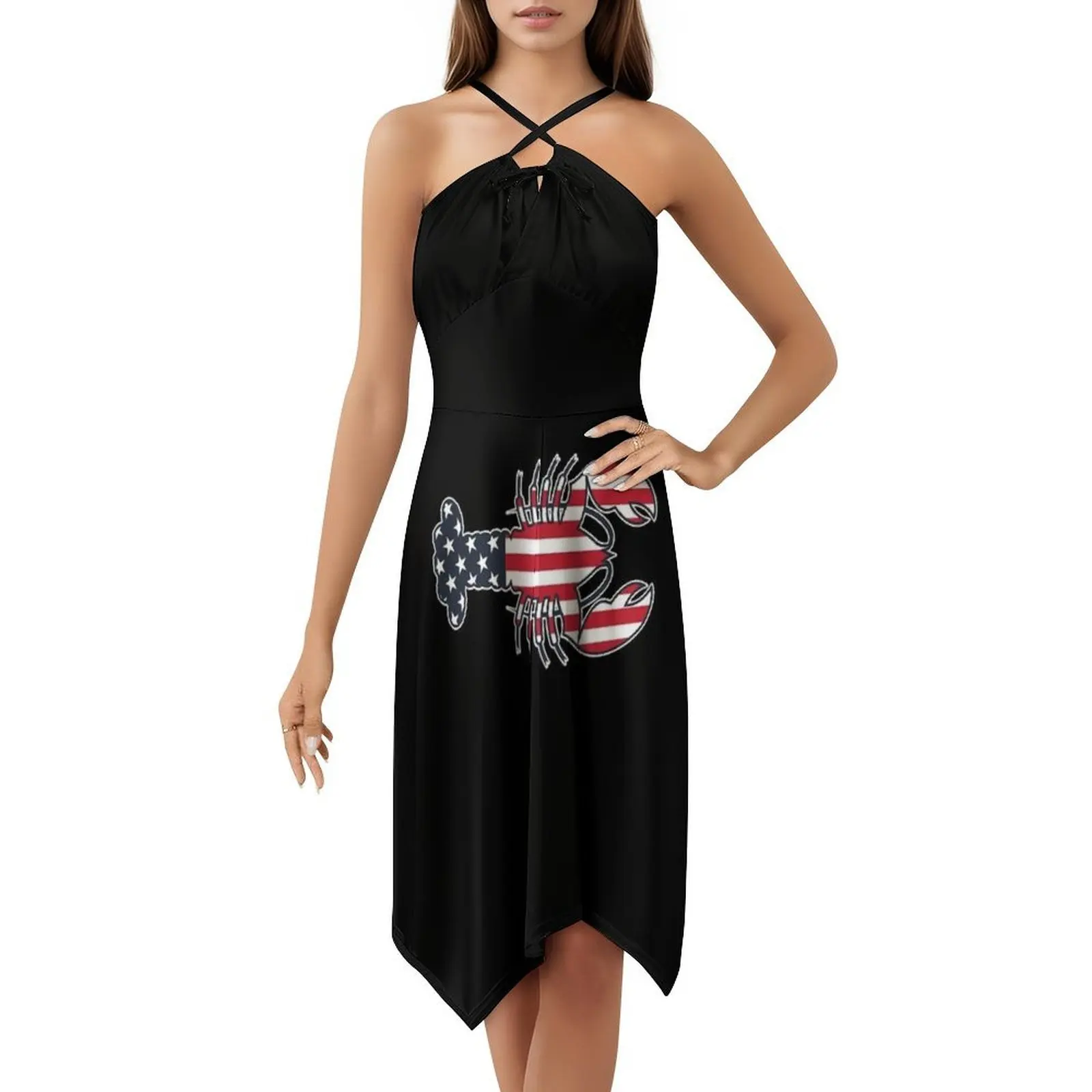 جراد البحر كيب 4th من يوليو العلم الأمريكي البوهيمي فستان بلا أكمام للنساء طباعة فساتين حفلات الشاطئ الرأس 4th من يوليو الأمريكية