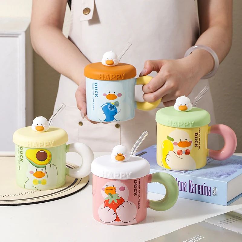 

Милые мультяшные кружки с крышкой, кофейные чашки, кружки для молока для студентов, домашние кружки для воды для девочек