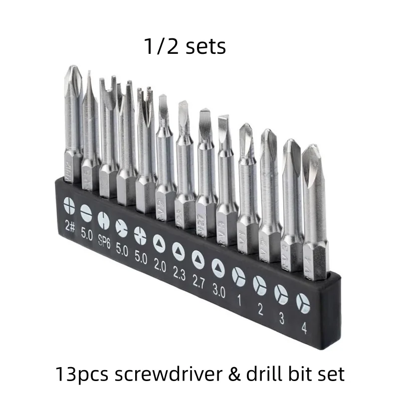 

1/2 Set Screwdriver and Drill Bit Kit, 13 Various Specifications, Magnetic Tip, Sturdy Construction for Daily Use