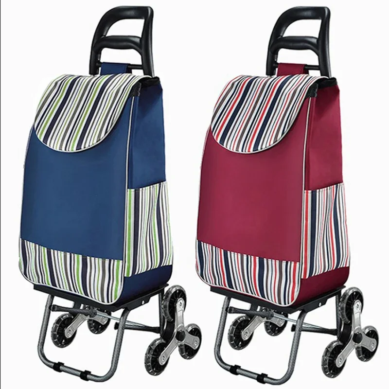 

Tragbare Warenkorb Trolley Shopping Lagerung Tasche mit Räder Klapp Lager Robust Treppen Climbable Lebensmittel Navy Blau