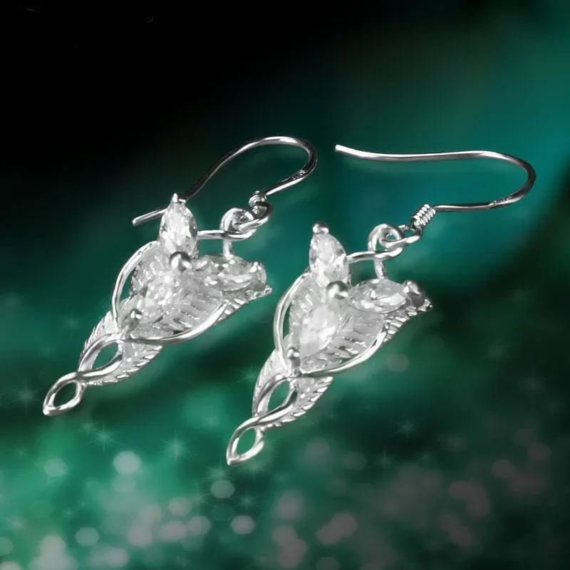 Arwen Evenstar Drop S925 Sterling Silver Earrings Women Elfstone Elessar Aragorn Galadriel Elves Princess Crystal Movie Jewelry