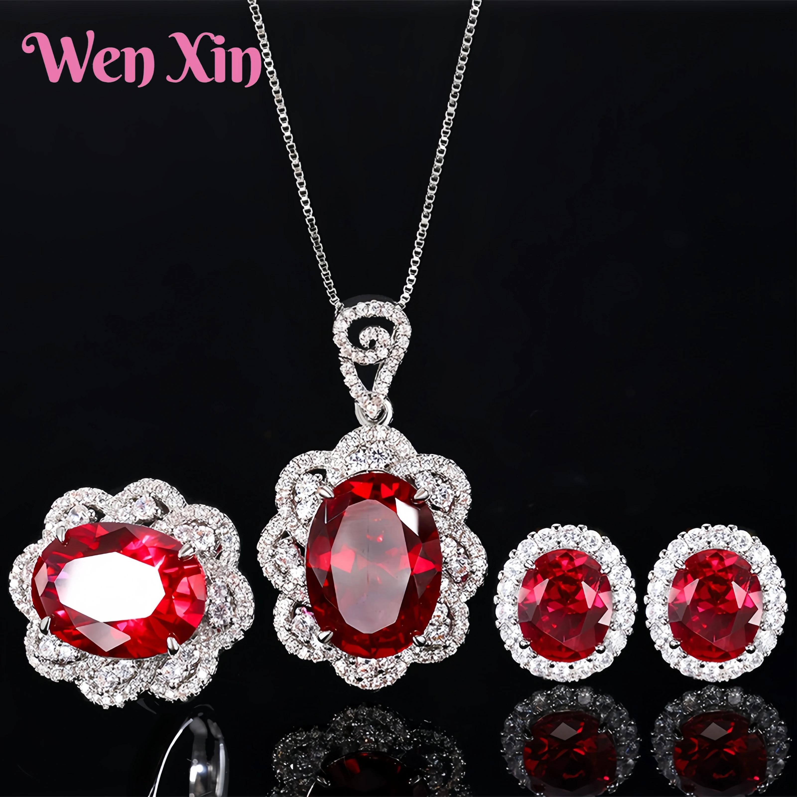 

WENXIN Brand MUSHAN MCT New Top Grade Quality Ruby Pendant Necklace Stud Earring Rings For Women Fashion Jewelry Accessories