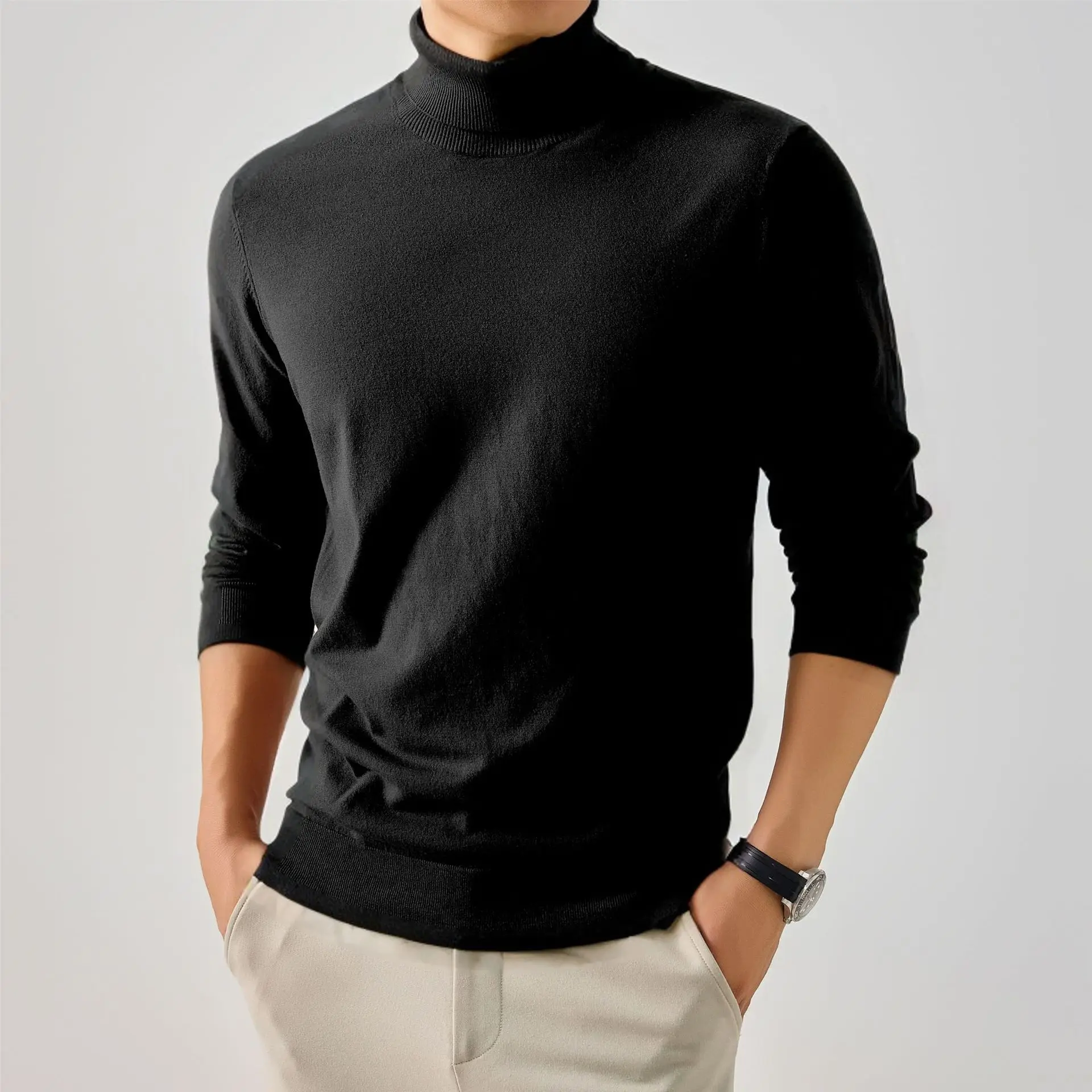 

Men's Knitted Sweater Autumn Winter Double Collar Long Sve Color Casual Trendy Warm Leisure Base Layer irt
