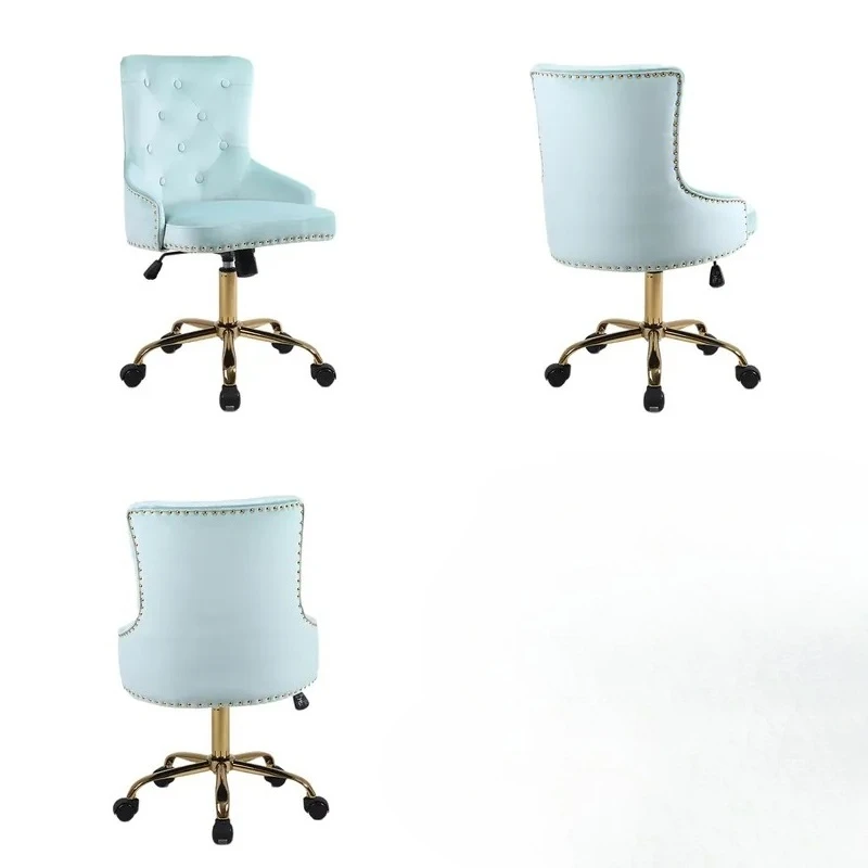 Soft Blue Office Task Chair with 360 Casters Gold Base Height Adjustable Traditional Indoor Use
