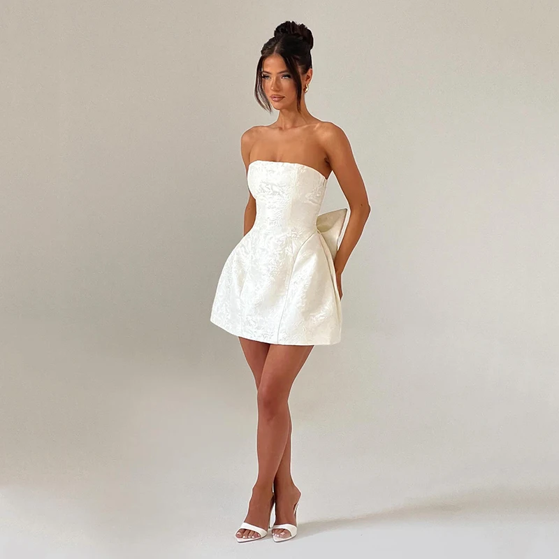 Eightree-minivestidos de novia elegantes, vestidos de novia cortos sin tirantes con estampado, vestido de fiesta de novia bohemio para playa, blanco personalizado