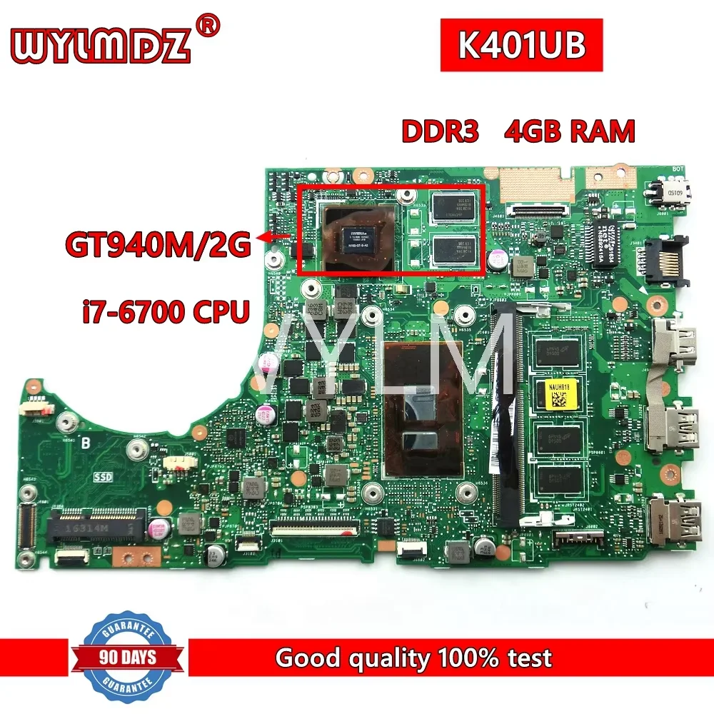 K401UB Laptop Motherboard For Asus K401U A401UB K401UQ  K401UB K401UQK Mainboard With I7-6500 CPU GT940M/2G 4GB RAM Test OK