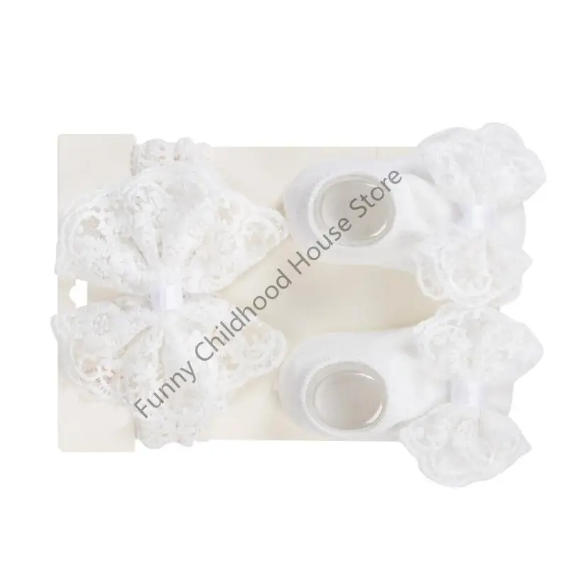

D0LA Adjustable Elastic Baby Bowknot Headband and Nonslip Floor Socks Set for 0 to 12 Months Infants Soft Headdress