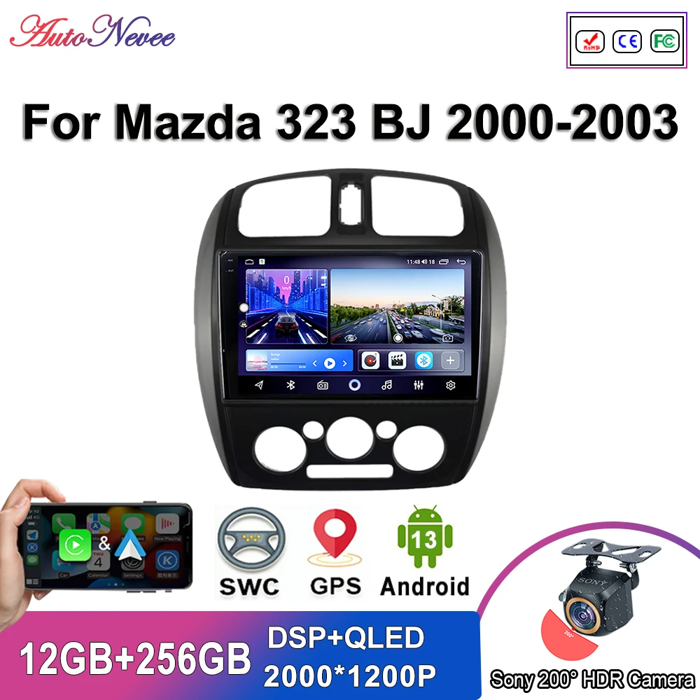 

Android 14 DVD для Mazda 323 BJ 2000-2003 Автомобильный радиоприемник Стерео головное устройство Мультимедийный GPS-навигатор Видеоплеер No 2 din 5G WIFI BT