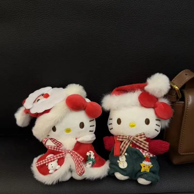 Sanrio Christmas Cloak overalls Hello Kitty backpack Zipper keychain Creative Decoration plush Doll Girls holiday plush toy gift
