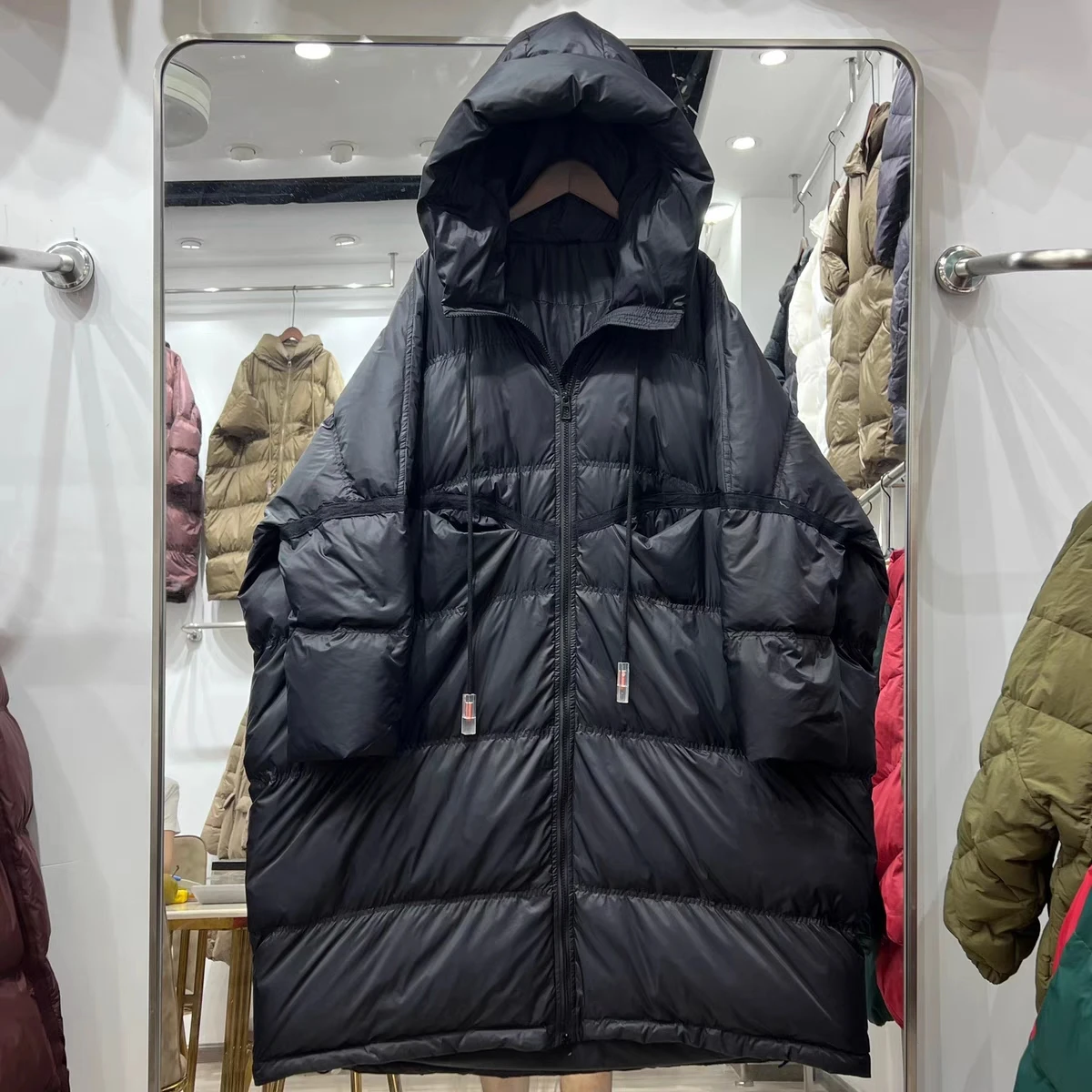 Winter Long Hooded Warm Down Jacket Parka Female Solid Zipper Thick Outwears Coat Women White Duck Down Knee Length Down Jackets