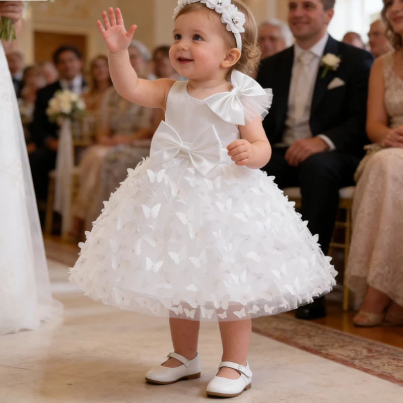 

Платье для крещения маленьких девочек, детское белое сетчатое платье принцессы, детское платье-пачка с летающими рукавами, одежда-пачка с бабочками