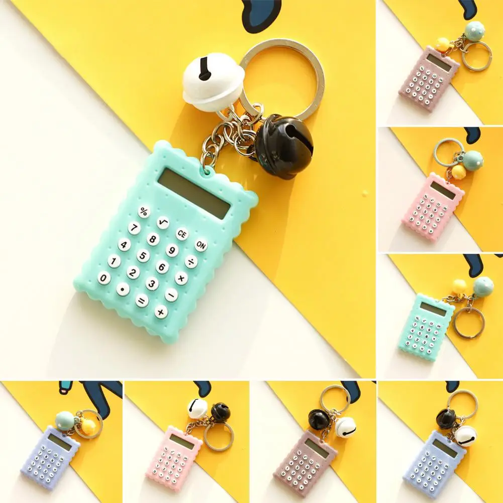 Small Size Calculator Keychain Cute Cartoon Biscuit Shape Keychain Calculator with 8 Digits Lcd Display Durable for On-the-go