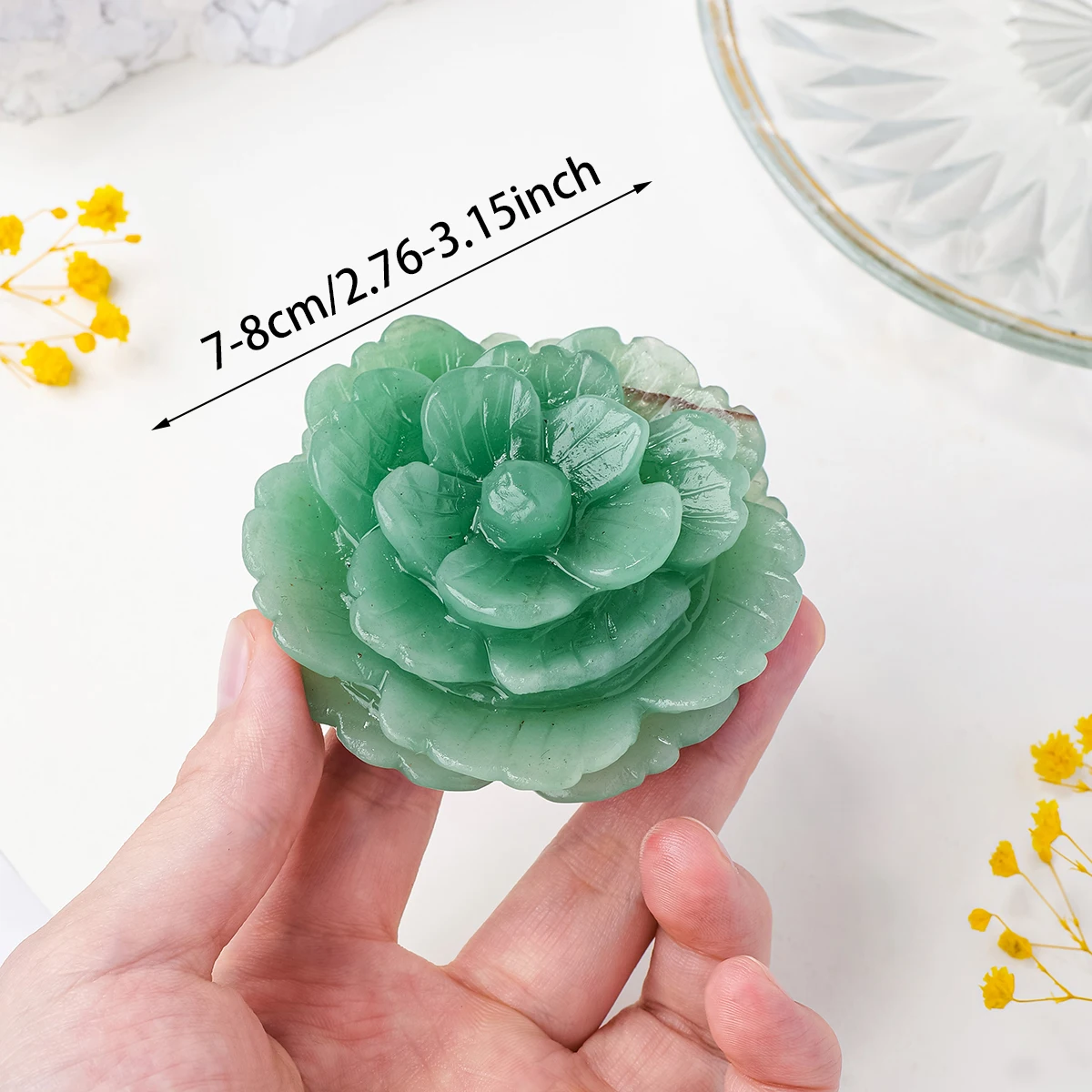 1pc Natural Crystal Aventurine Quartz Peony Flower Statue Carved Reiki Healing Crystal Plant Figurine Crafts Home Decoration