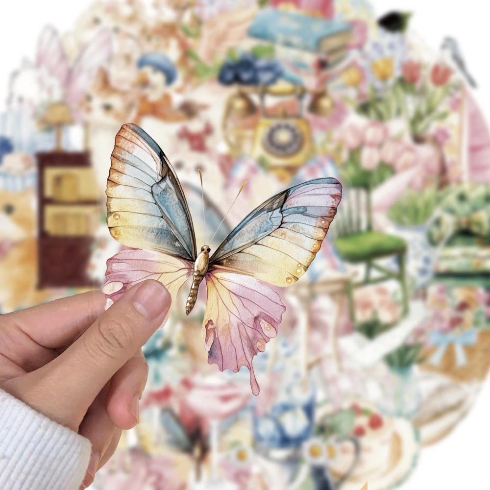 

10/30/50pcs Cute Transparent Watercolor Girls Garden Aesthetic Stickers Laptop Diary Fridge Phone Case Decoration Sticker Toys