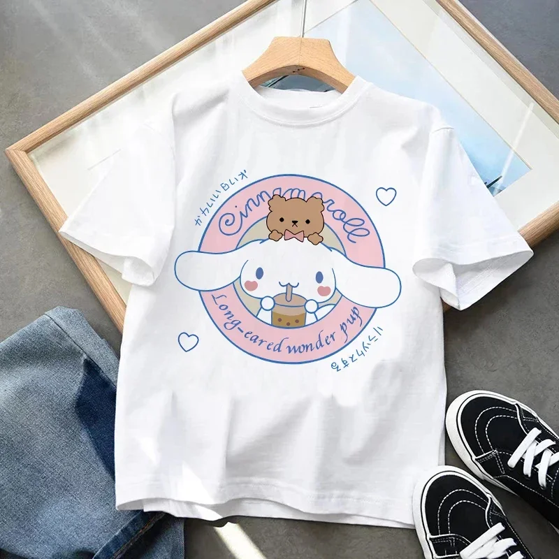 

Casual Tshirt Cinnamoroll Children's T-shirt Kawaii T Shirt Anime Cartoon Children Clothes Y2k Tee Shirt Kid Girl Boy Top