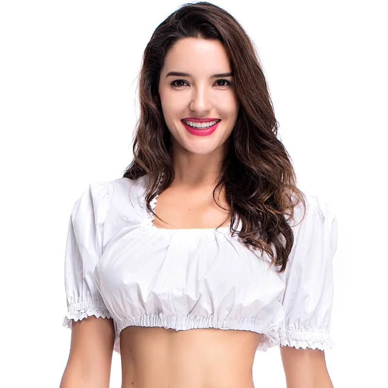 Women Sexy Dirndl Blouse Bavarian Oktoberfest Costume German Traditional Beer Festival White Shirt Tube Cropped Top