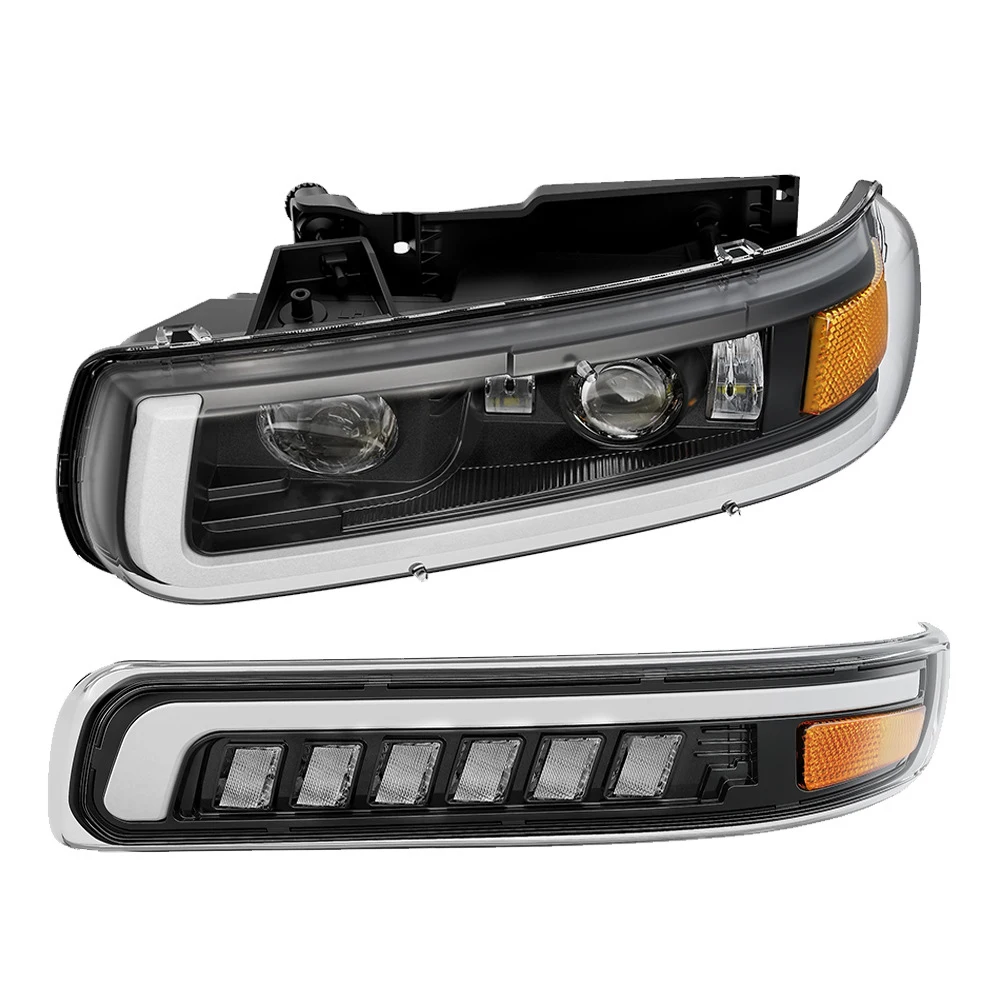 Reflektory samochodowe LED z lampami zderzaka do chevroleta Silverado 1500 2500 1999 2000 2001 2002 Chevy Tahoe ulepszony przednie światła Led